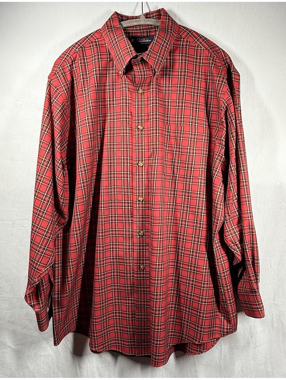 Brooks Brothers Non Iron Shirt‎ Men Sz L Red Plaid Button Down Long Sleeve
